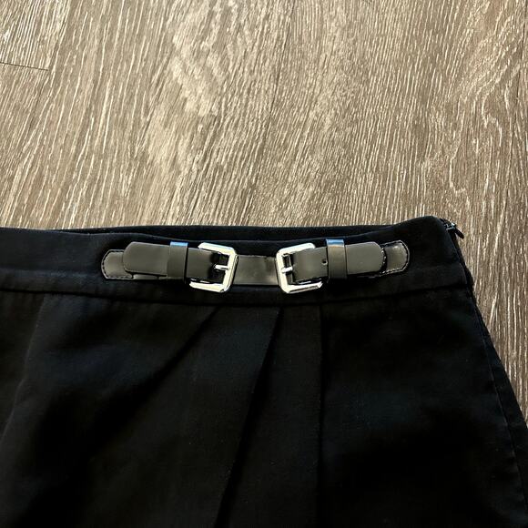 EUC Zara Black Buckle Mini Skirt Size M High Waisted Faux Wrap Style Tailored - Picture 5 of 11